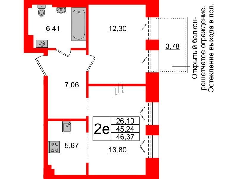 1-комнатная 45 м2 в ЖК Империал Клаб корпус null этаж 3