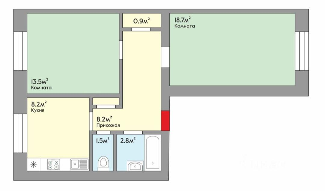 2-комнатная 54 м2 в ЖК undefined корпус null этаж 1