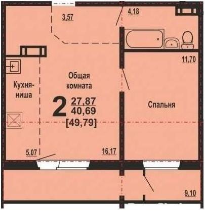 1-комнатная 40.3 м2 в ЖК undefined корпус null этаж 12
