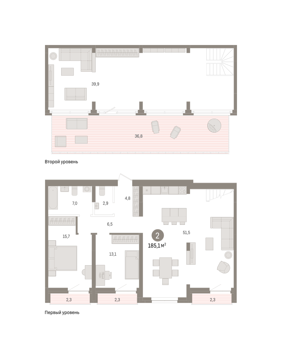 2-комнатная 185 м2 в ЖК Речной порт корпус null этаж 10