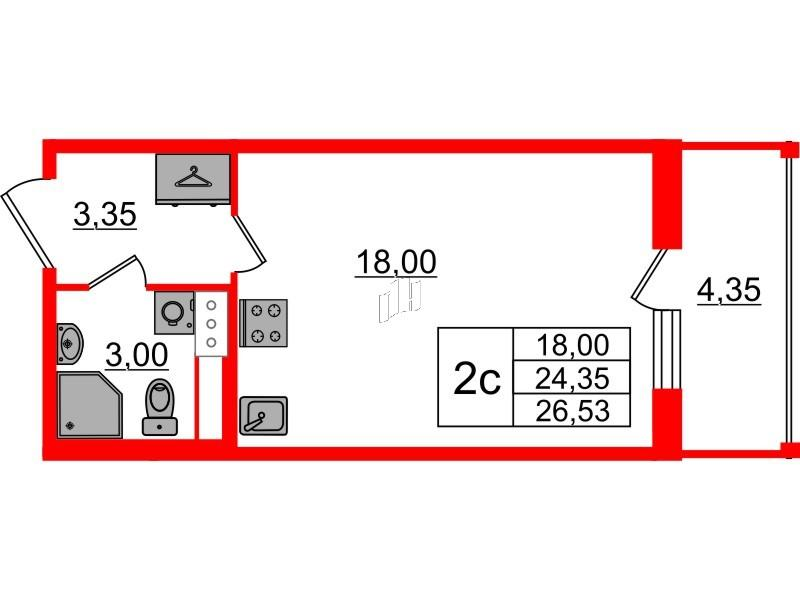 Студия 24 м2 в ЖК Бионика Заповедная корпус null этаж 3