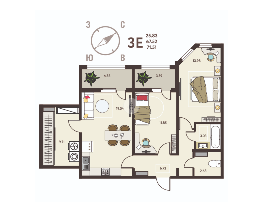 3-комнатная 40.3 м2 в ЖК undefined корпус null этаж 17