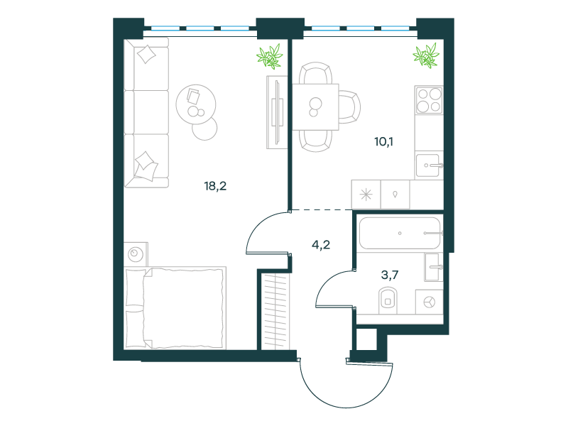1-комнатная 36 м2 в ЖК Level Южнопортовая корпус null этаж 5