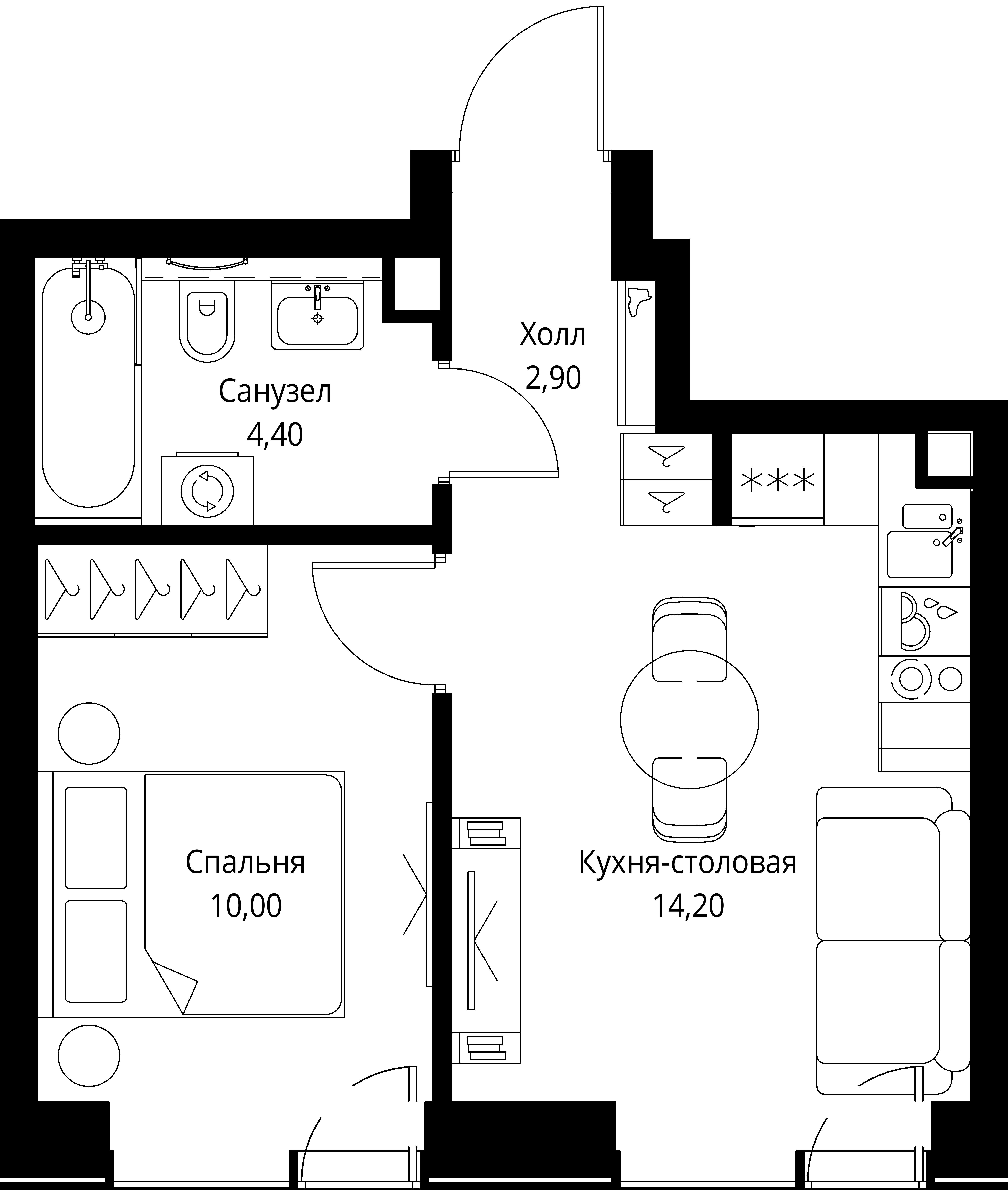 1-комнатная 32 м2 в ЖК ВЕЕР корпус null этаж 36