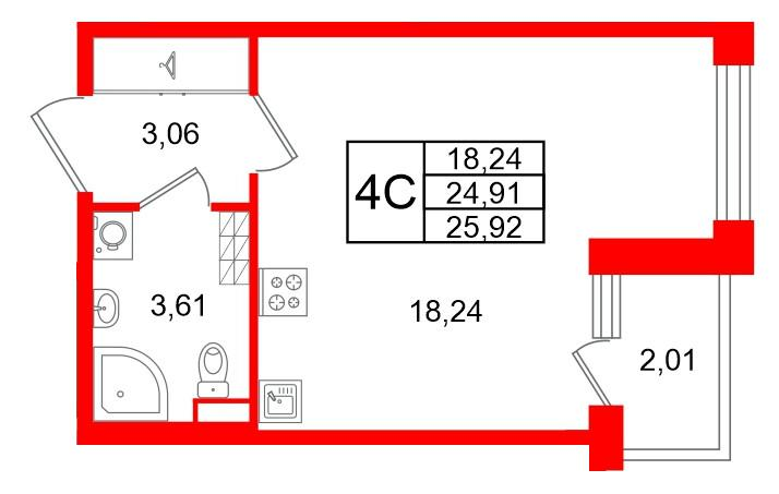 Студия 24 м2 в ЖК Univer City корпус null этаж 4