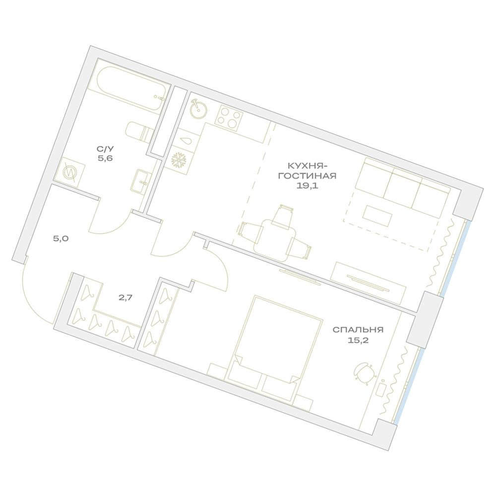2-комнатная 47 м2 в ЖК Детали корпус null этаж 13
