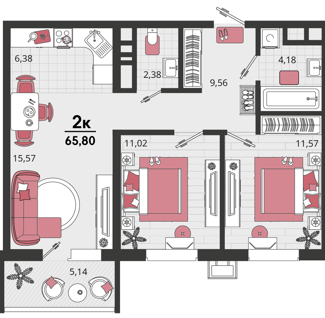 3-комнатная 65 м2 в ЖК Родные просторы корпус null этаж 10