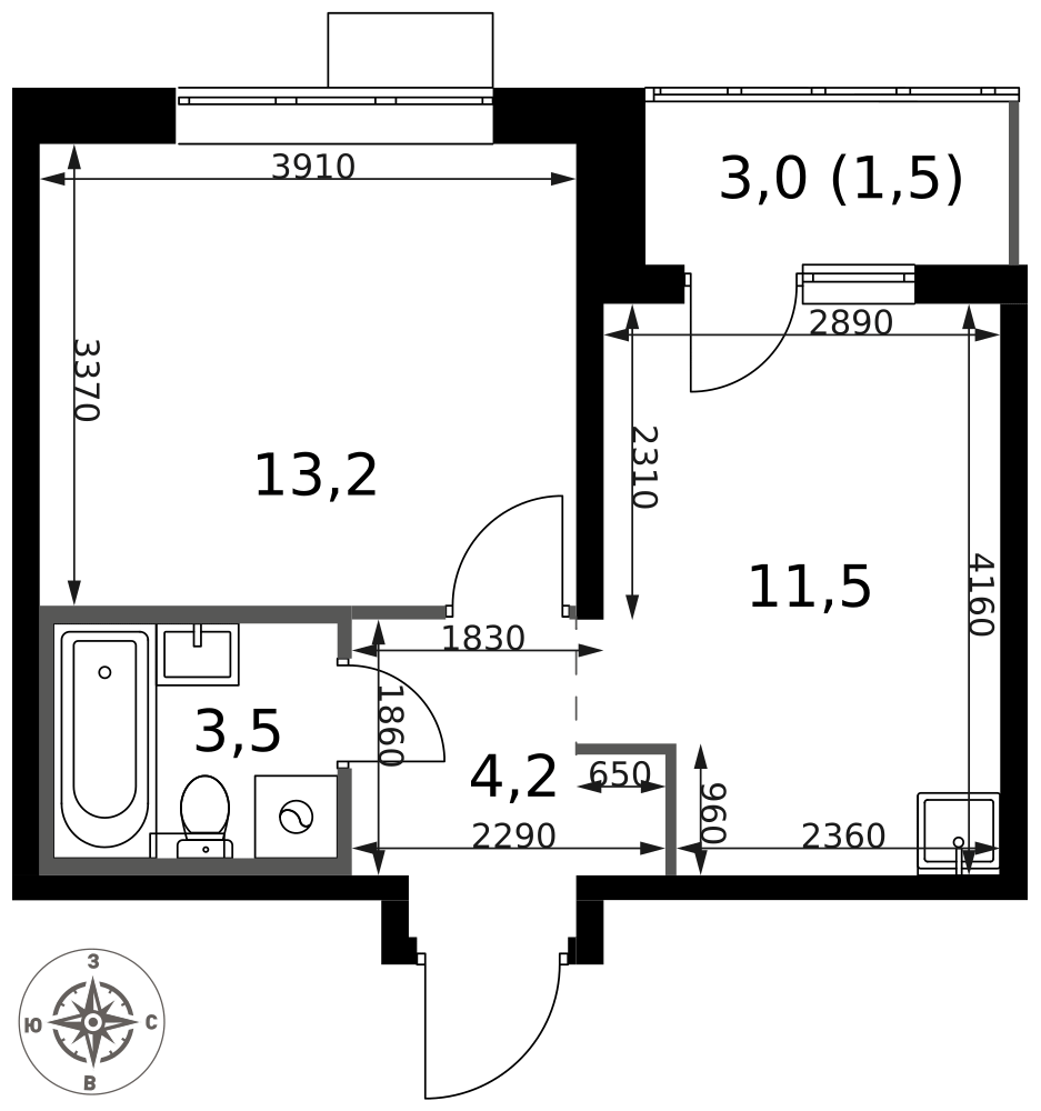 1-комнатная 33 м2 в ЖК 1-й Саларьевский корпус null этаж 4