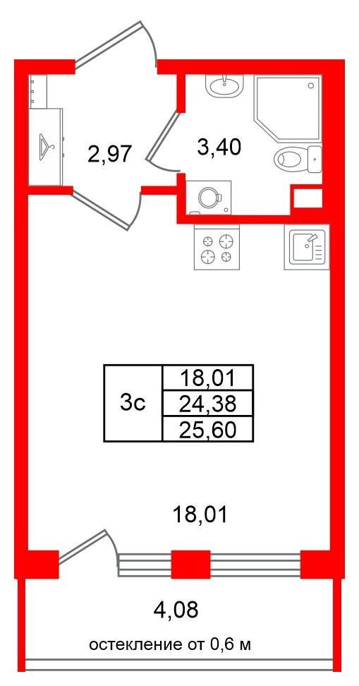 Студия 24 м2 в ЖК Универ Сити корпус null этаж 2