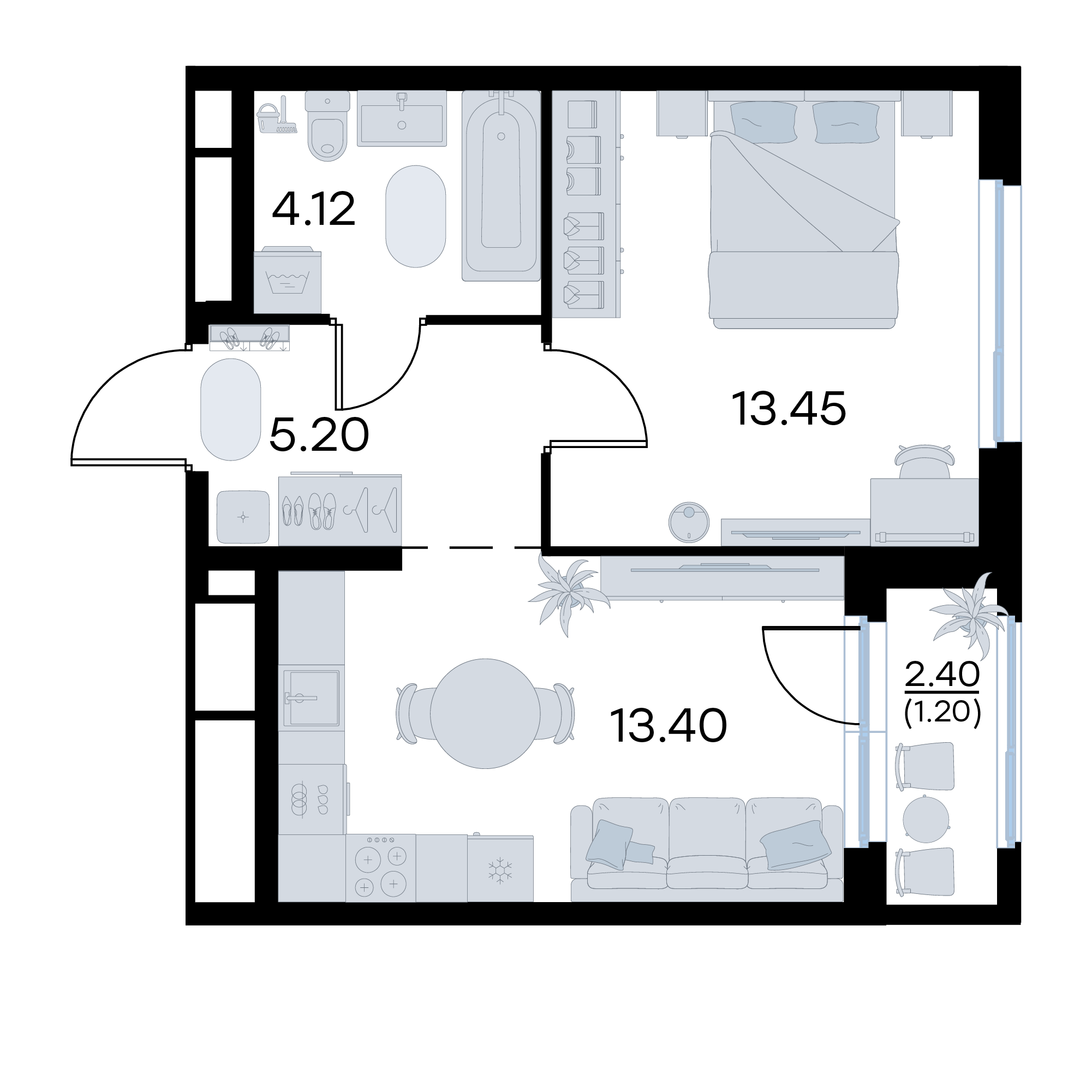 1-комнатная 37 м2 в ЖК GloraX Октябрьский корпус null этаж 13