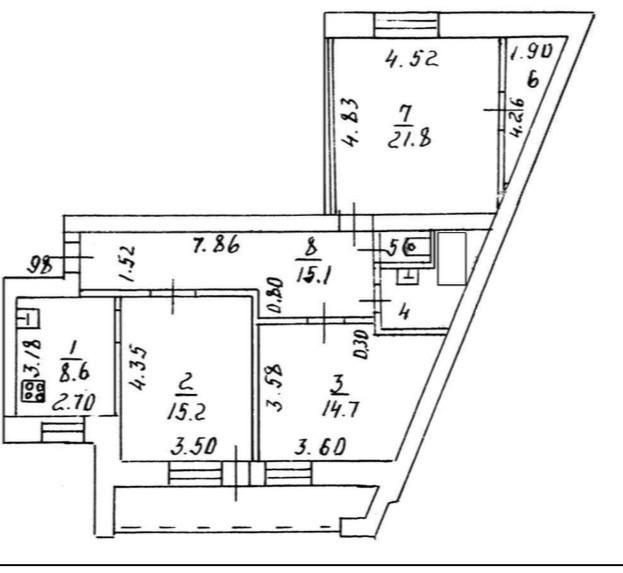 3-комнатная 85.6 м2 в ЖК undefined корпус null этаж 7