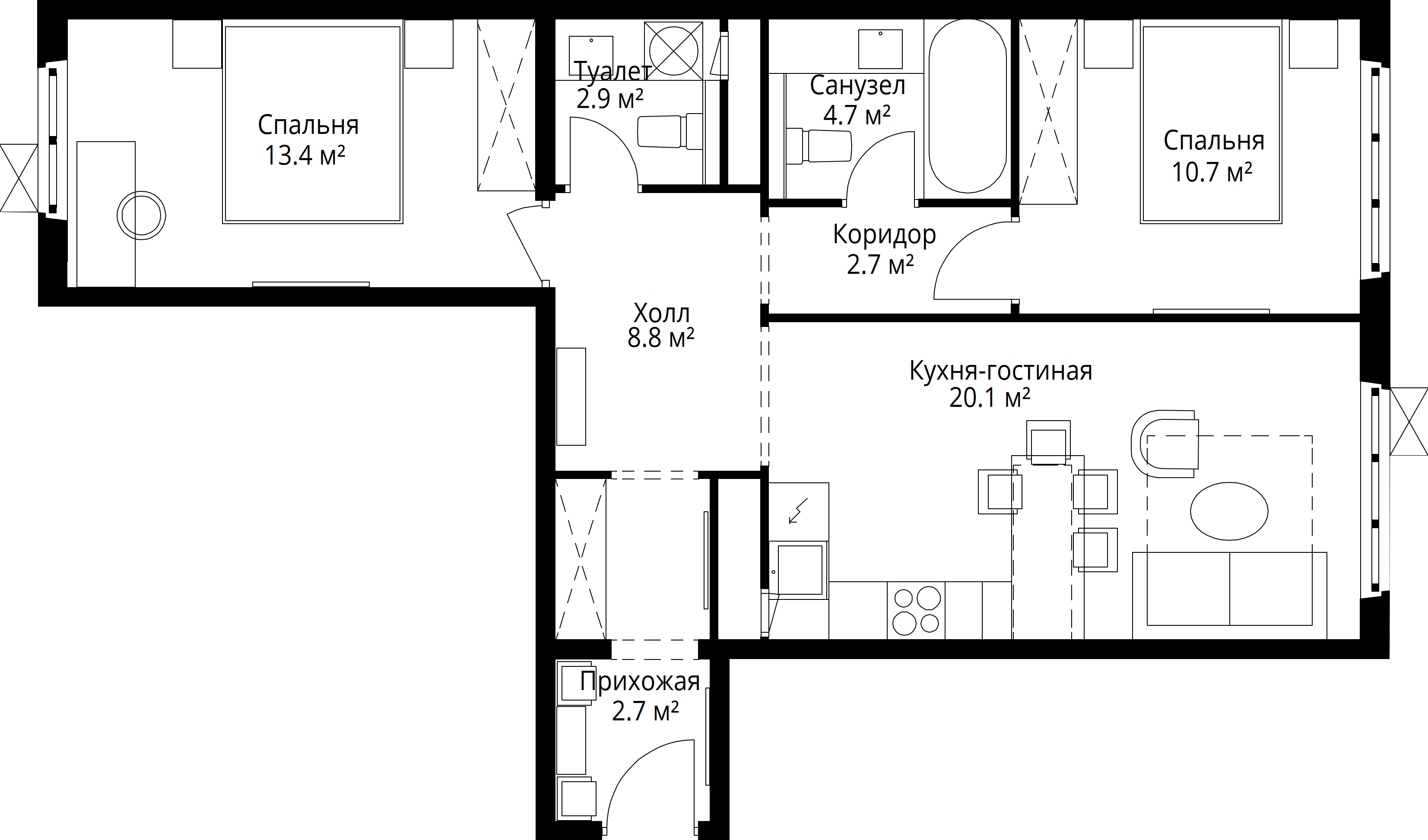2-комнатная 66 м2 в ЖК Эко Видное 2.0 корпус null этаж 4