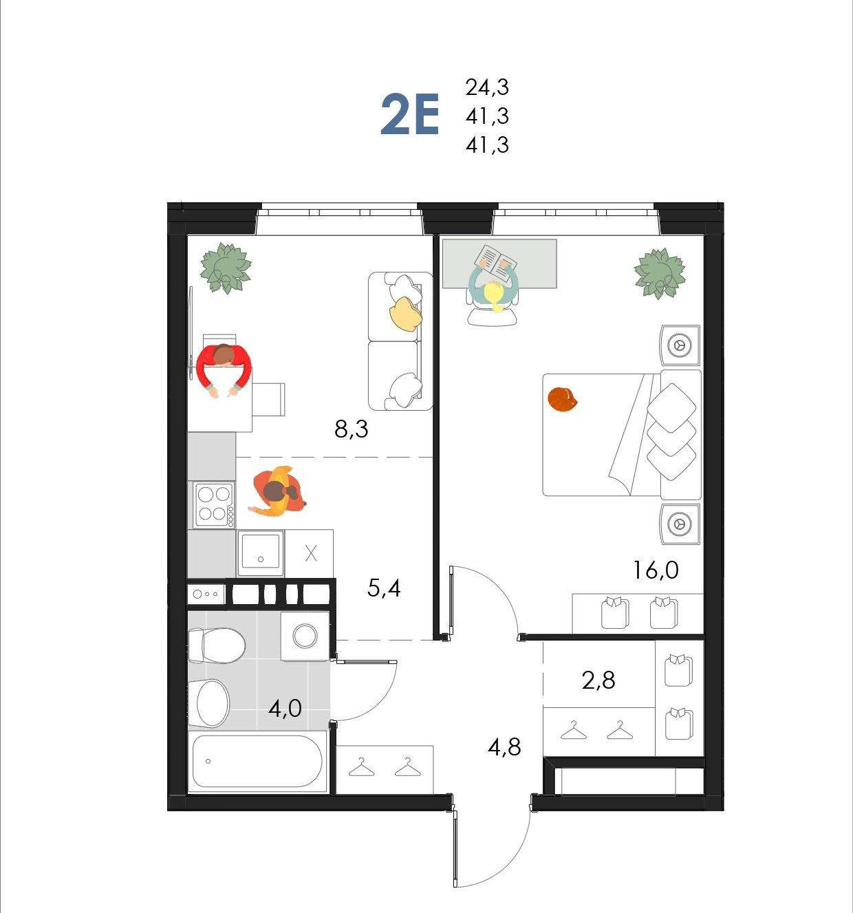 2-комнатная 41 м2 в ЖК SREDA корпус null этаж 2