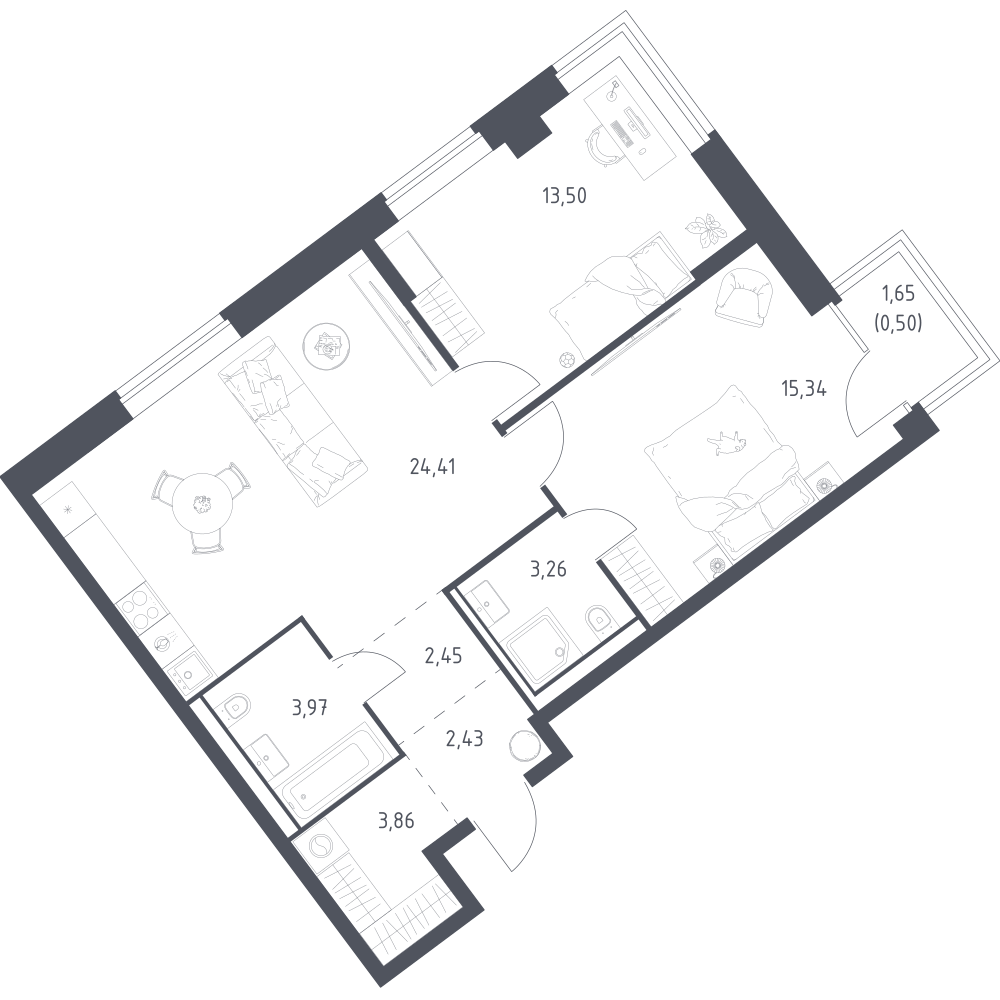 2-комнатная 69 м2 в ЖК Литературный Квартал корпус null этаж 9