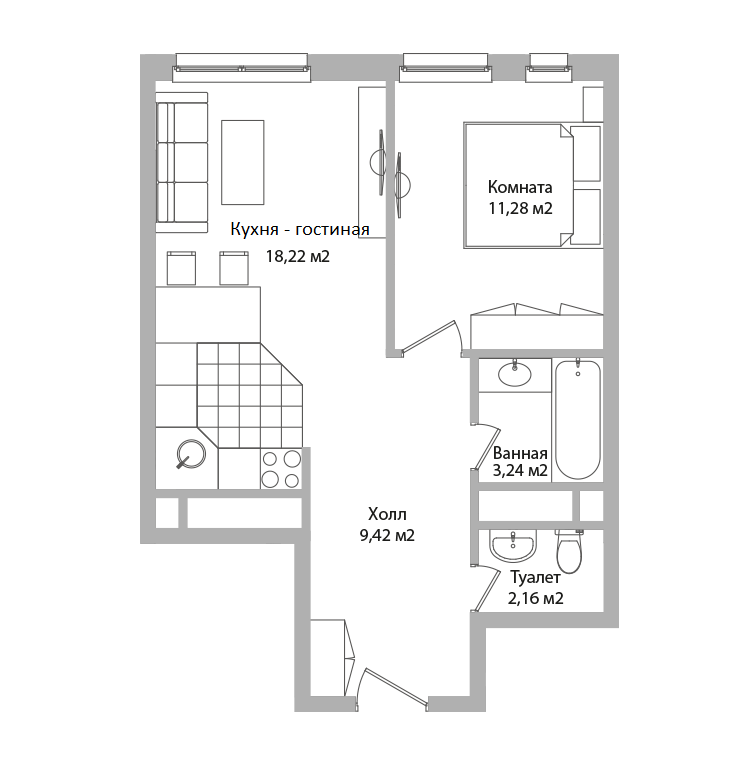 Студия 44 м2 в ЖК Адрес корпус null этаж 8