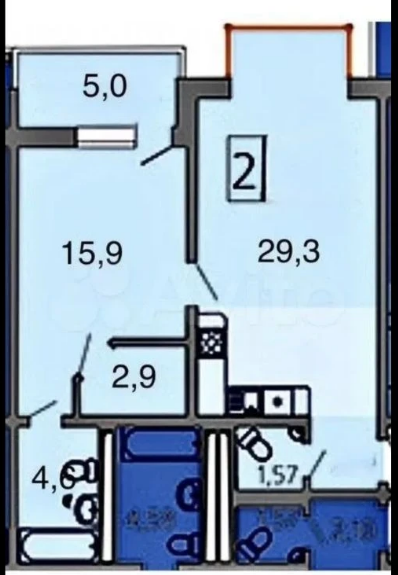 2-комнатная 53.5 м2 в ЖК undefined корпус null этаж 16