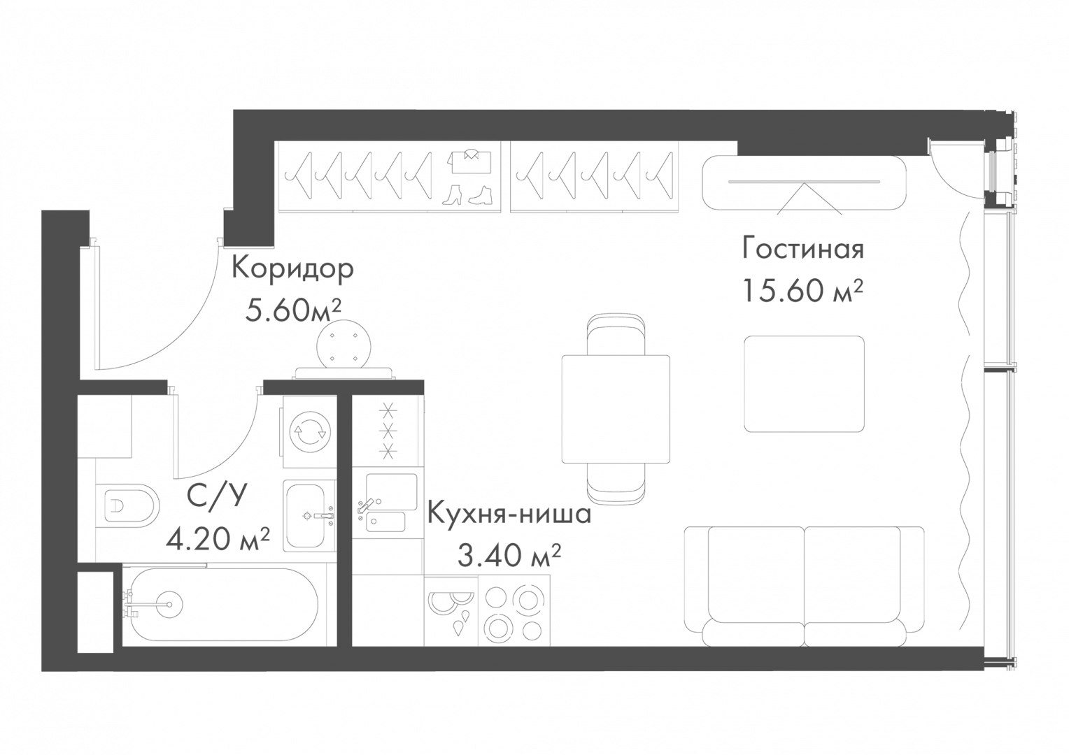 Студия 28.8 м2 в ЖК undefined корпус null этаж 10