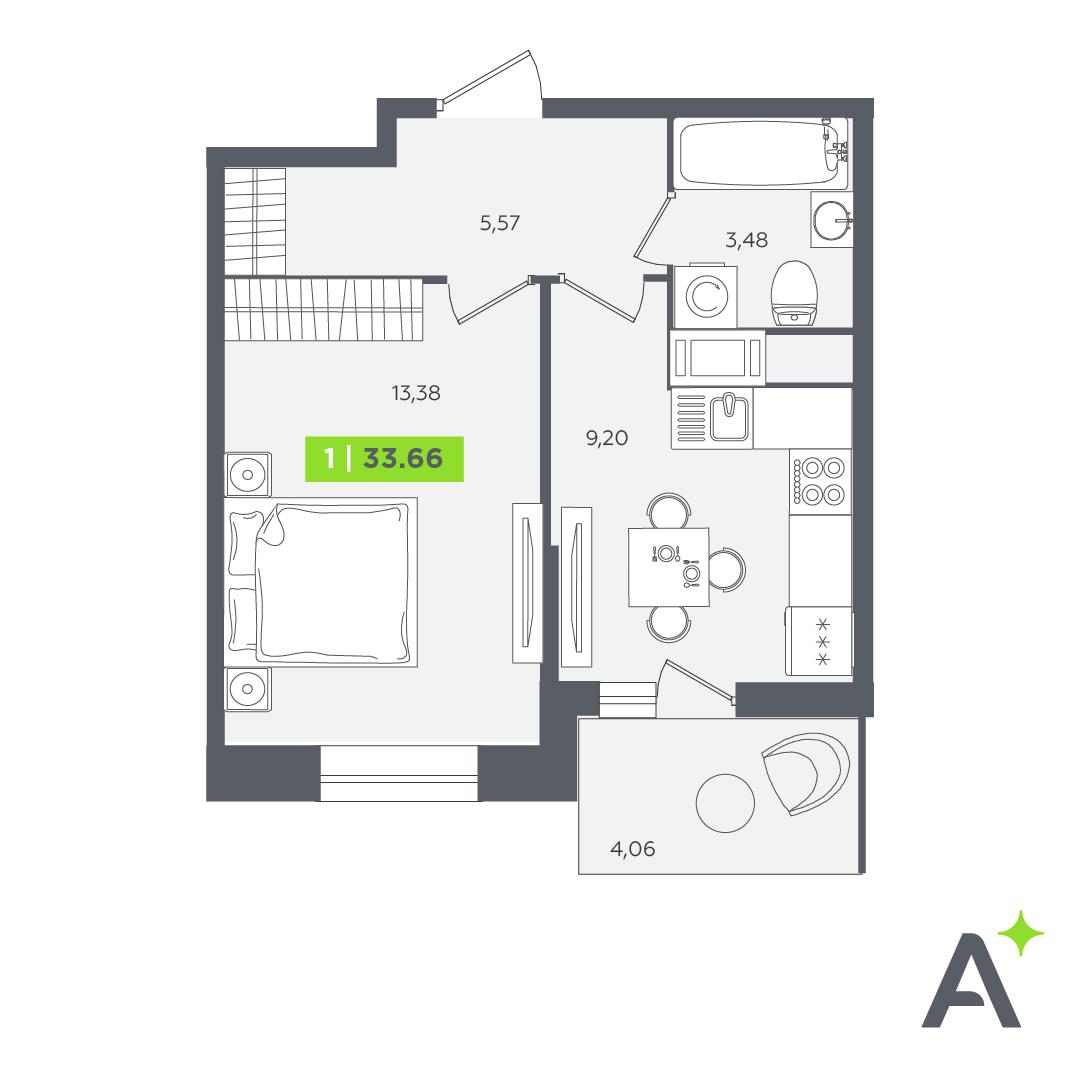 1-комнатная 33 м2 в ЖК Аквилон STORIES корпус null этаж 7