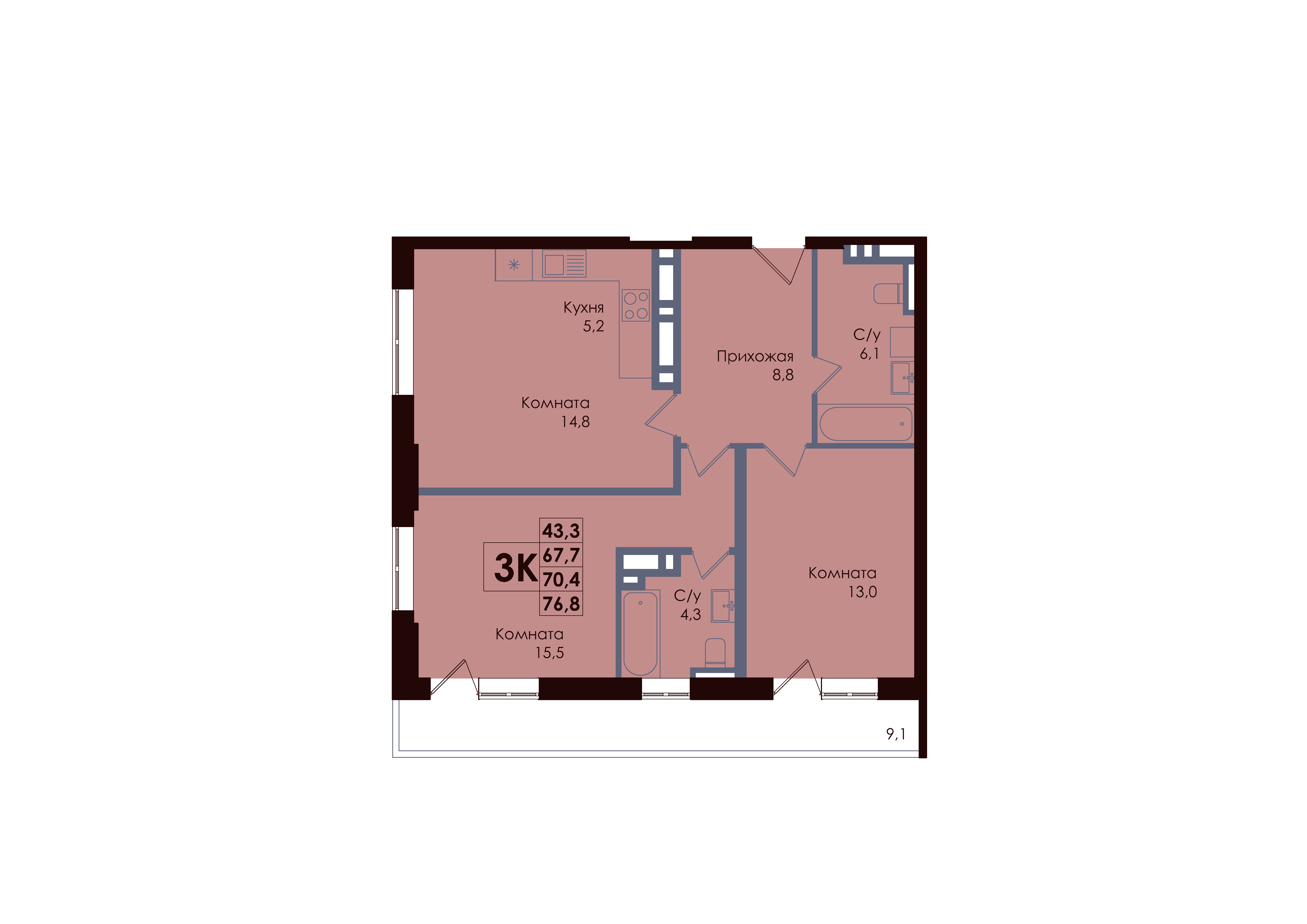 Студия 71 м2 в ЖК Академия корпус null этаж 11
