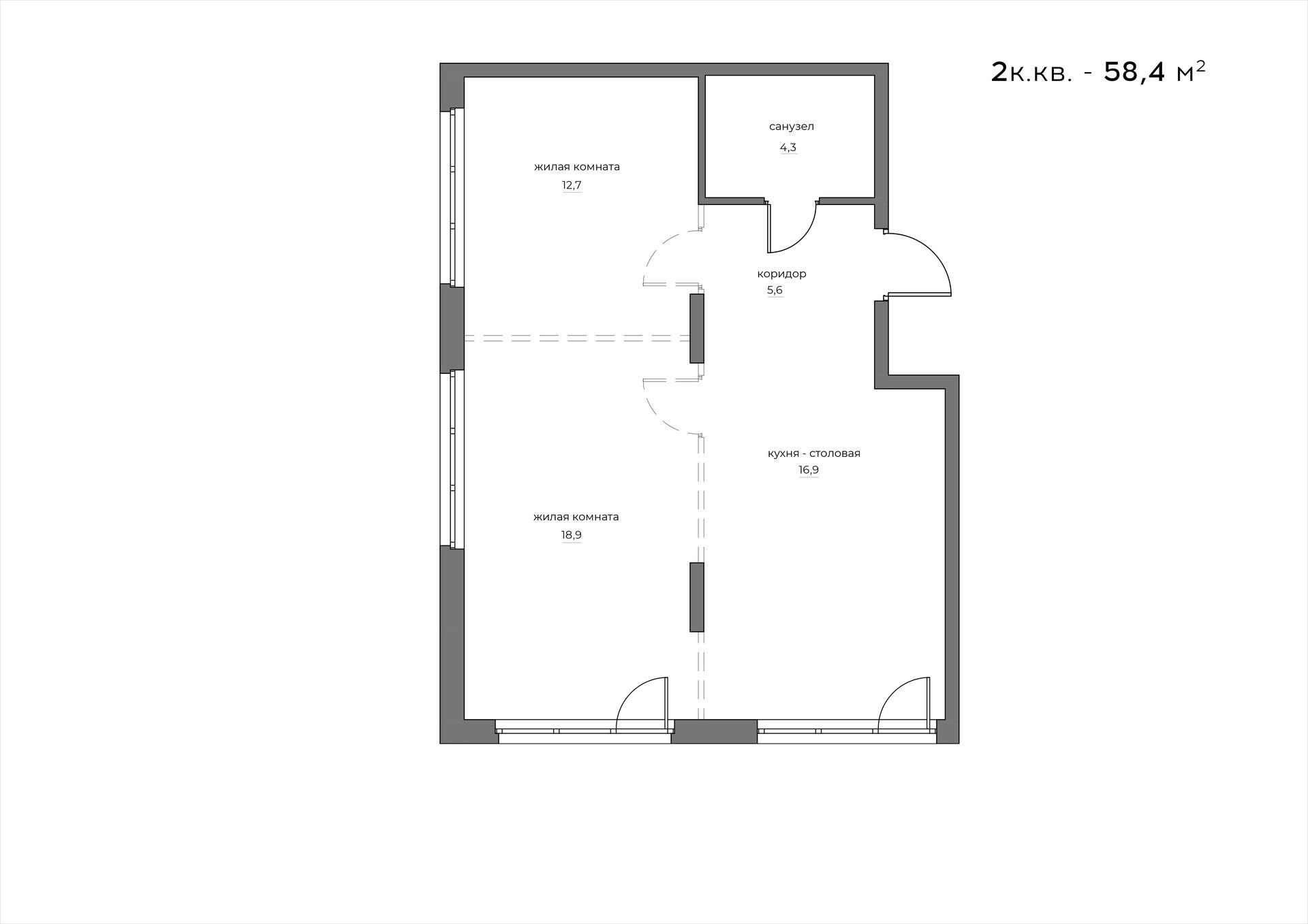 2-комнатная 58 м2 в ЖК WELLART City корпус null этаж 15