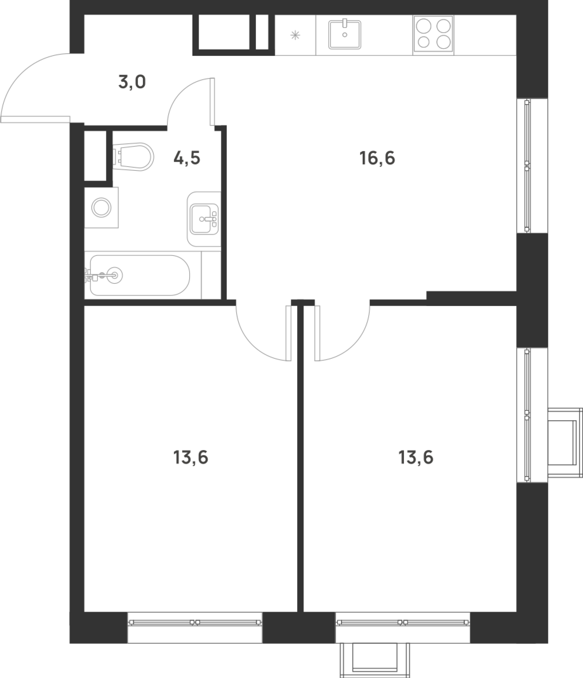 2-комнатная 51 м2 в ЖК Форевиль корпус null этаж 7