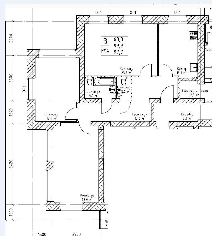 3-комнатная 97.3 м2 в ЖК undefined корпус null этаж 1