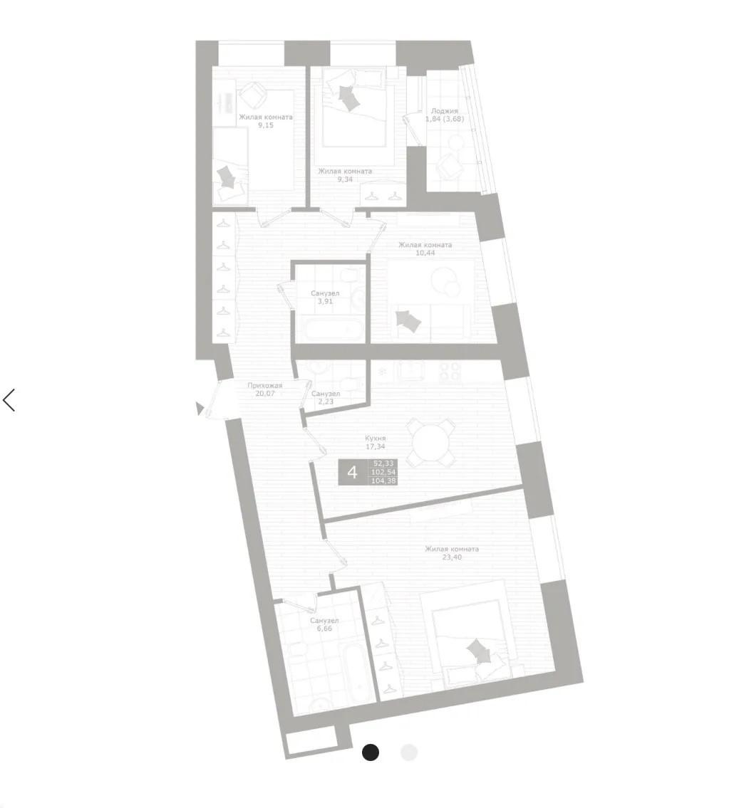 4-комнатная 100.2 м2 в ЖК undefined корпус null этаж 7