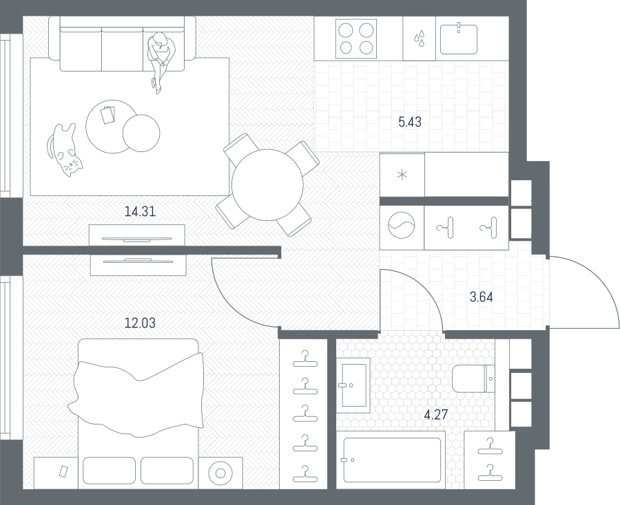 1-комнатная 39 м2 в ЖК TATE корпус null этаж 44