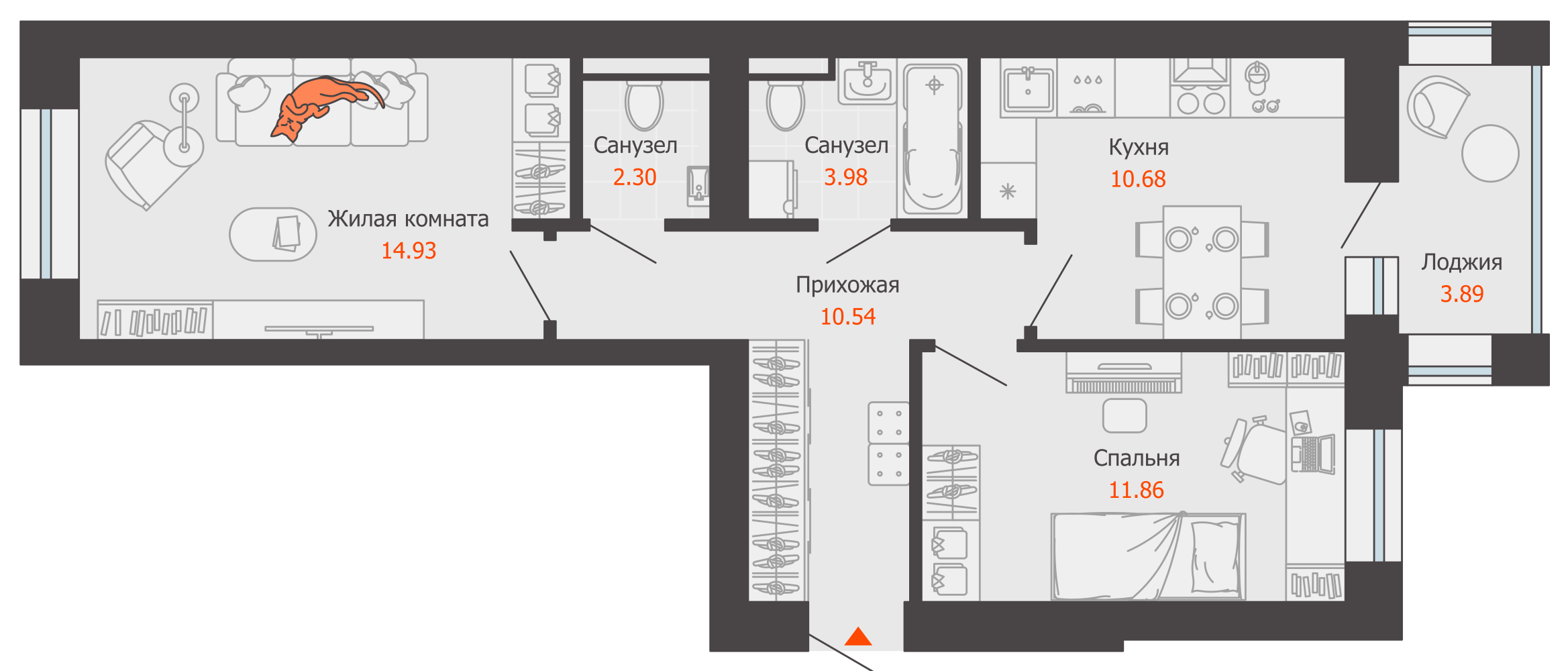 2-комнатная 56 м2 в ЖК ZNAK корпус null этаж 3