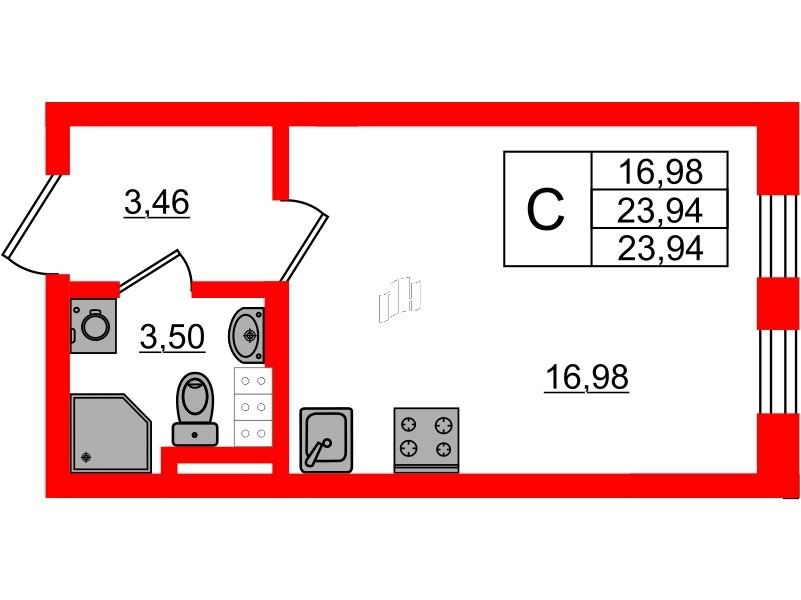 Студия 24 м2 в ЖК Золотые купола. Новая История корпус null этаж 4