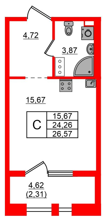 Студия 26 м2 в ЖК Знатный корпус null этаж 6