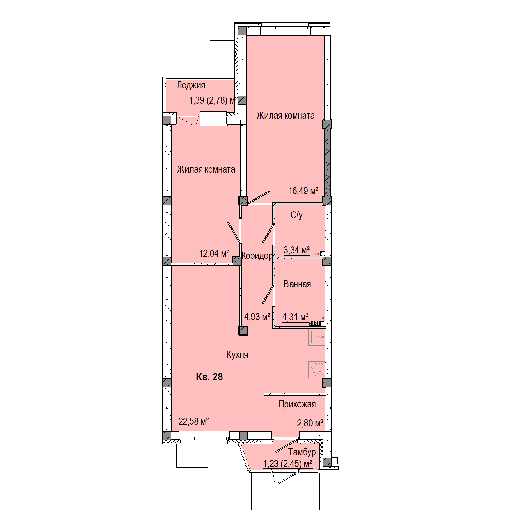 2-комнатная 68 м2 в ЖК Лесная сказка корпус null этаж 1