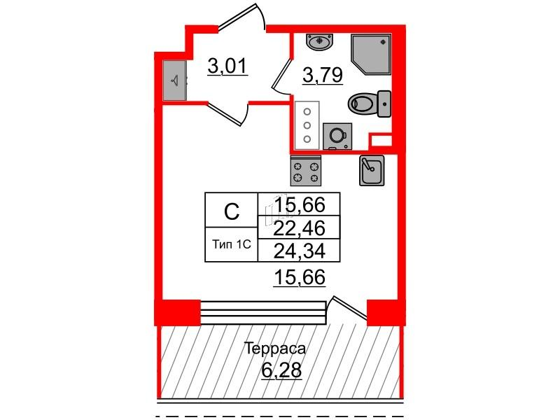 Студия 22 м2 в ЖК Сэтл Ривьера корпус null этаж 12