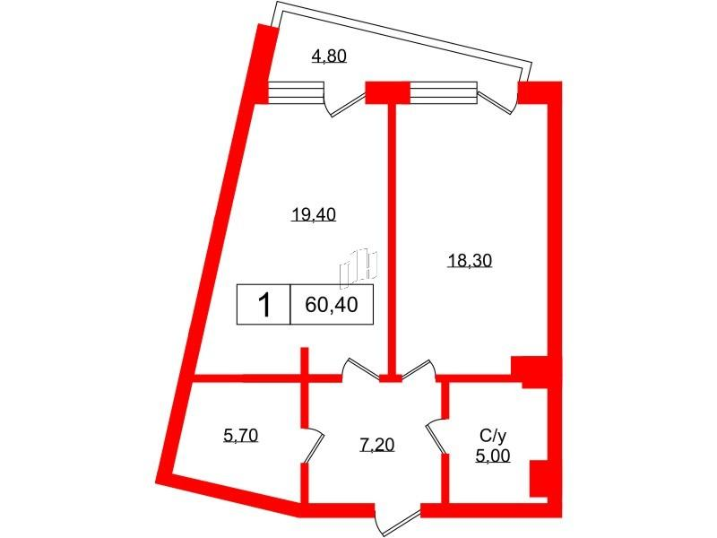 1-комнатная 58 м2 в ЖК Princesse Royal корпус null этаж 7