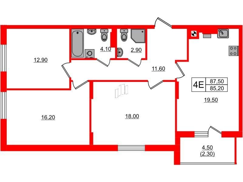 3-комнатная 87 м2 в ЖК River Park-2 корпус null этаж 5