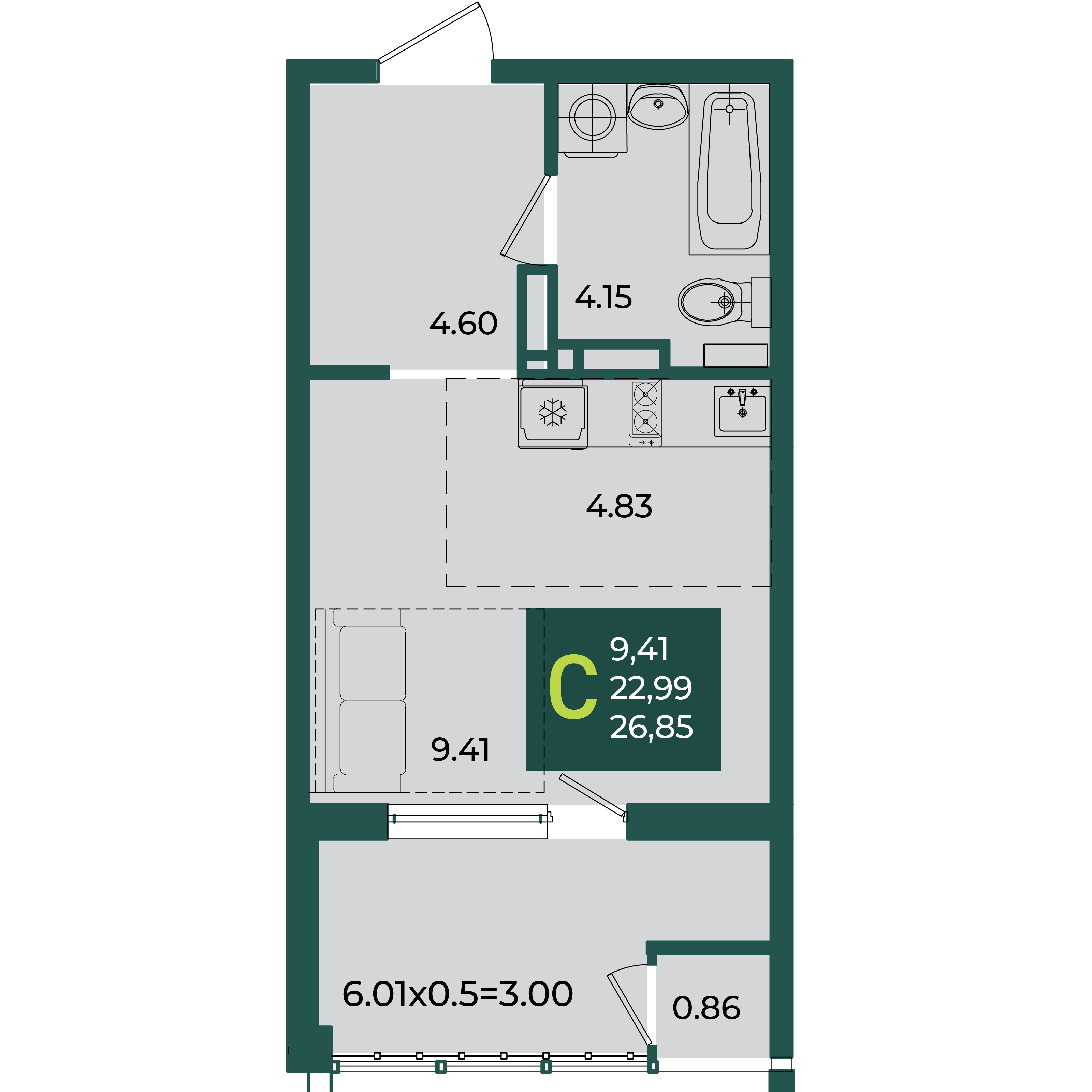 Студия 26 м2 в ЖК Образцово корпус null этаж 11