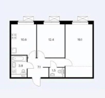 2-комнатная 54.5 м2 в ЖК undefined корпус null этаж 9