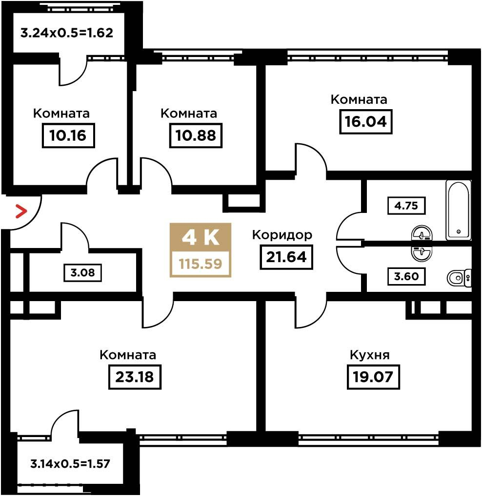 4-комнатная 115 м2 в ЖК Сердце корпус null этаж 19