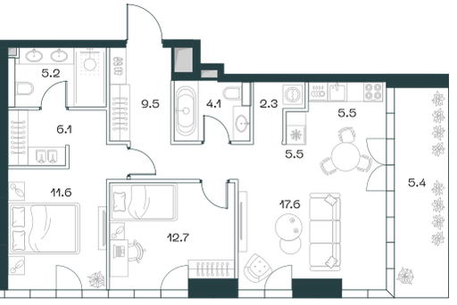 3-комнатная 82 м2 в ЖК Shift корпус null этаж 13