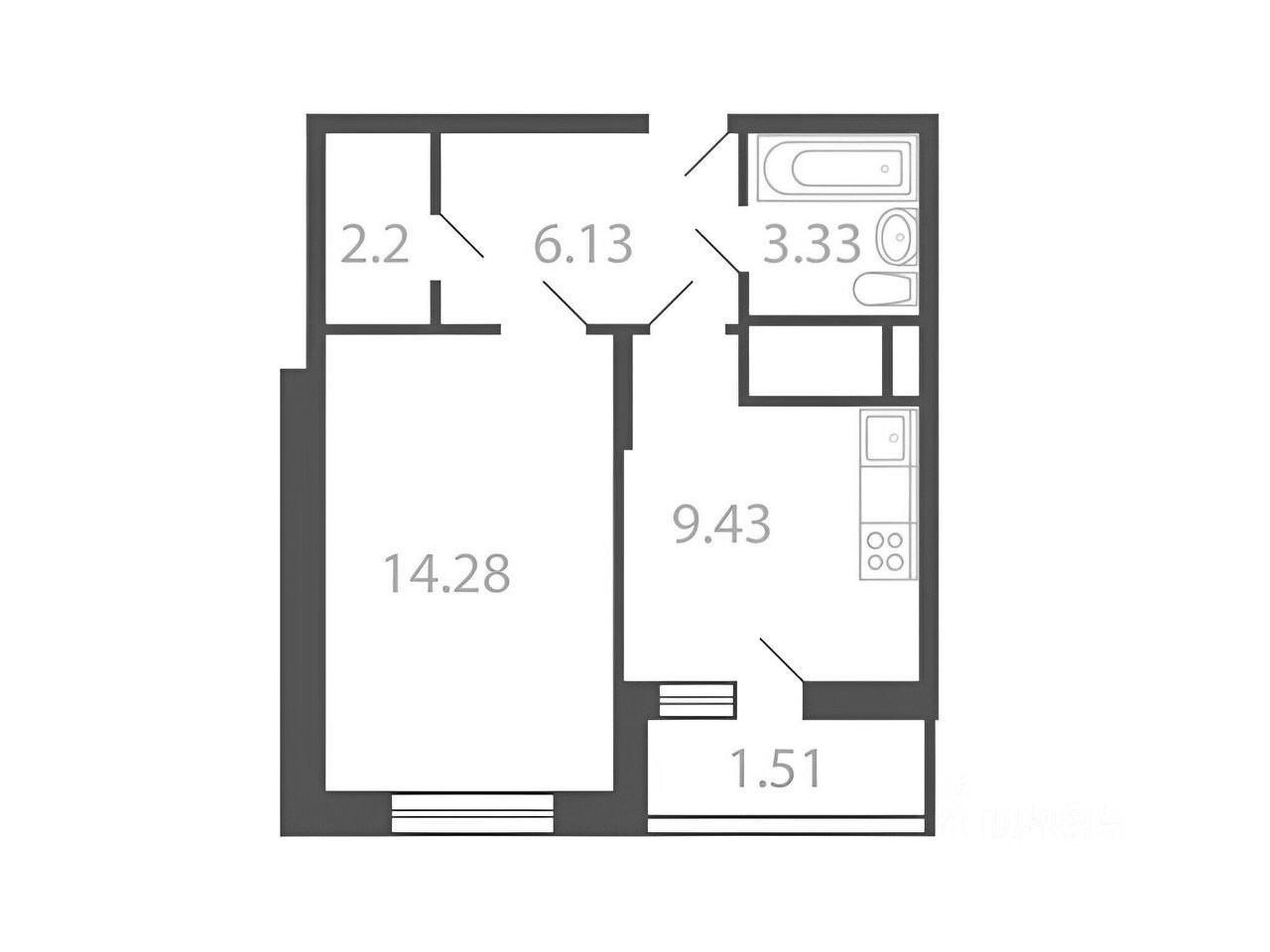 1-комнатная 34.6 м2 в ЖК undefined корпус null этаж 15
