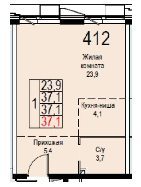 1-комнатная 43.5 м2 в ЖК undefined корпус null этаж 18