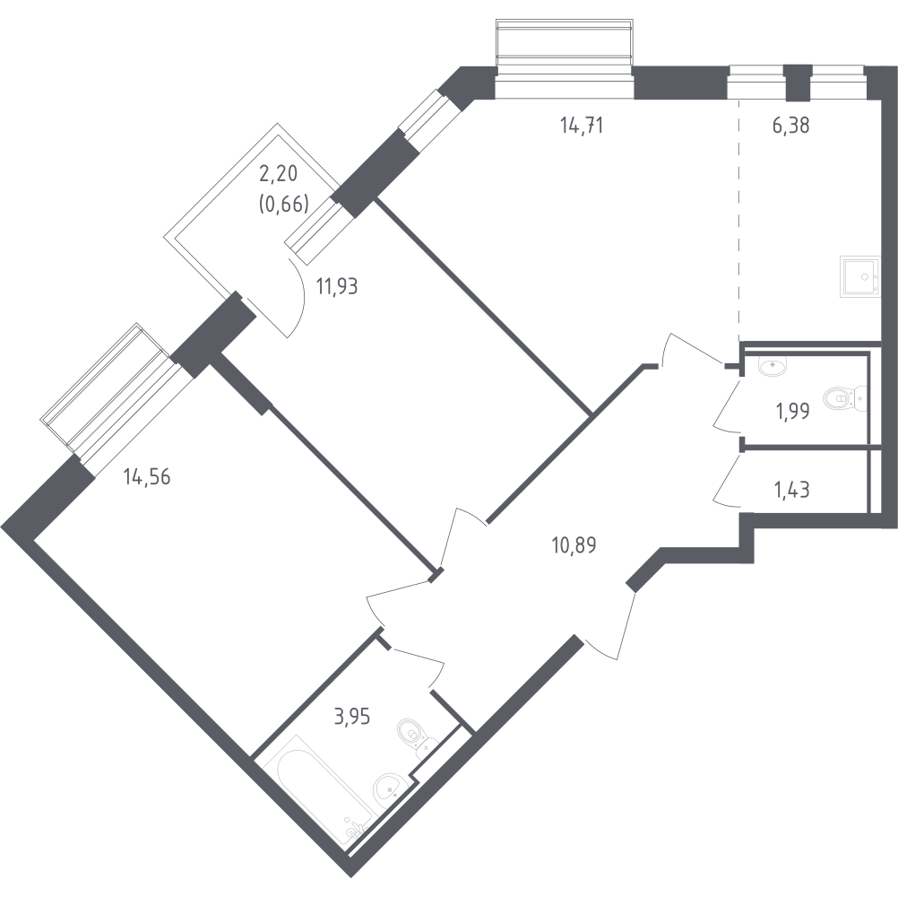 Студия 66 м2 в ЖК Рублёвский Квартал корпус null этаж 3