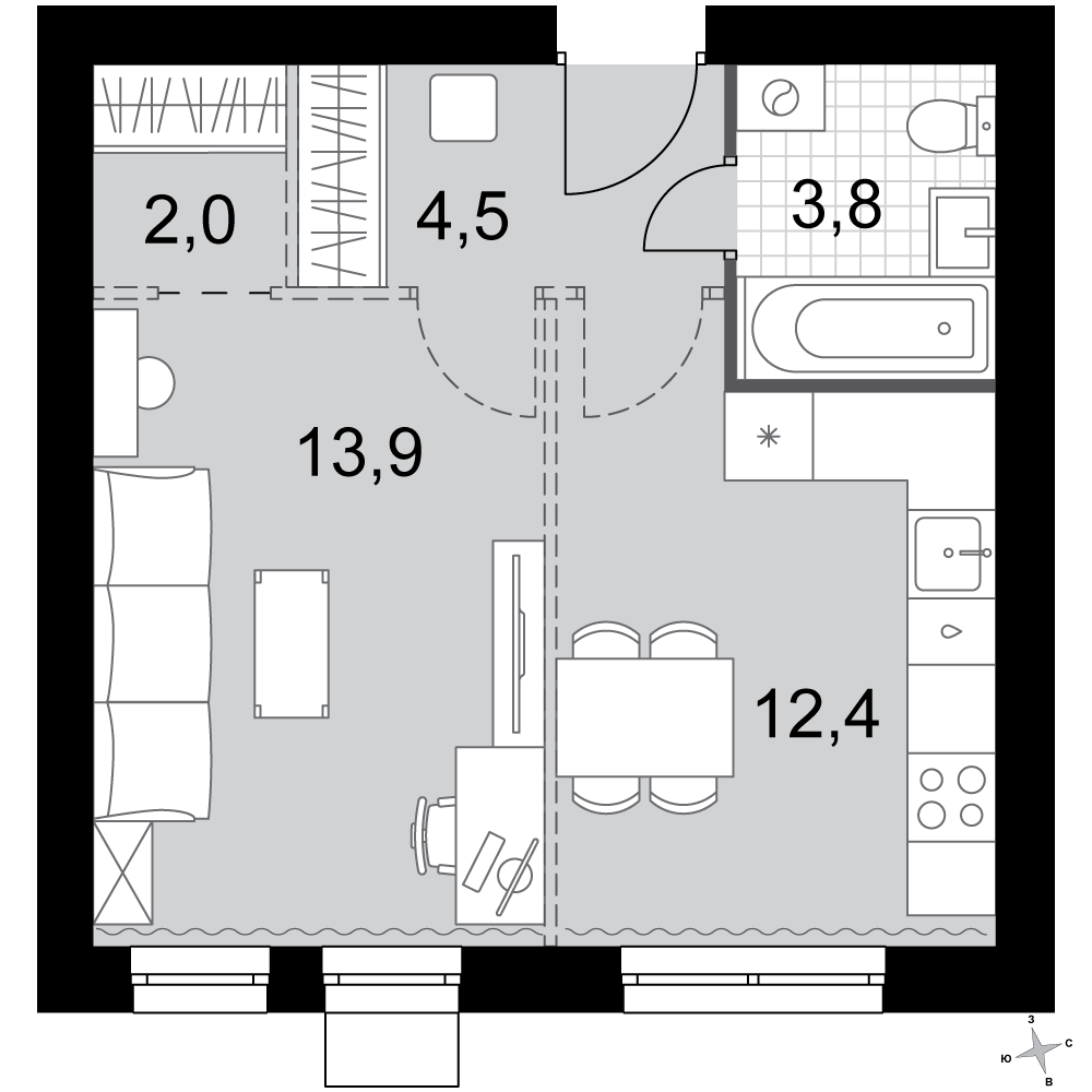 1-комнатная 36 м2 в ЖК Дубровицы Клаб корпус null этаж 4