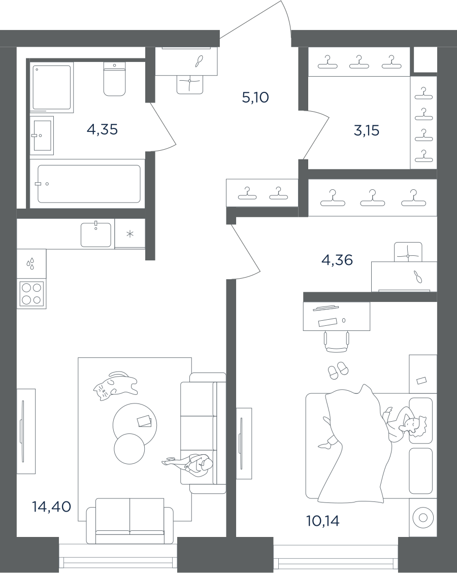 1-комнатная 41 м2 в ЖК ULTIMACity корпус null этаж 31