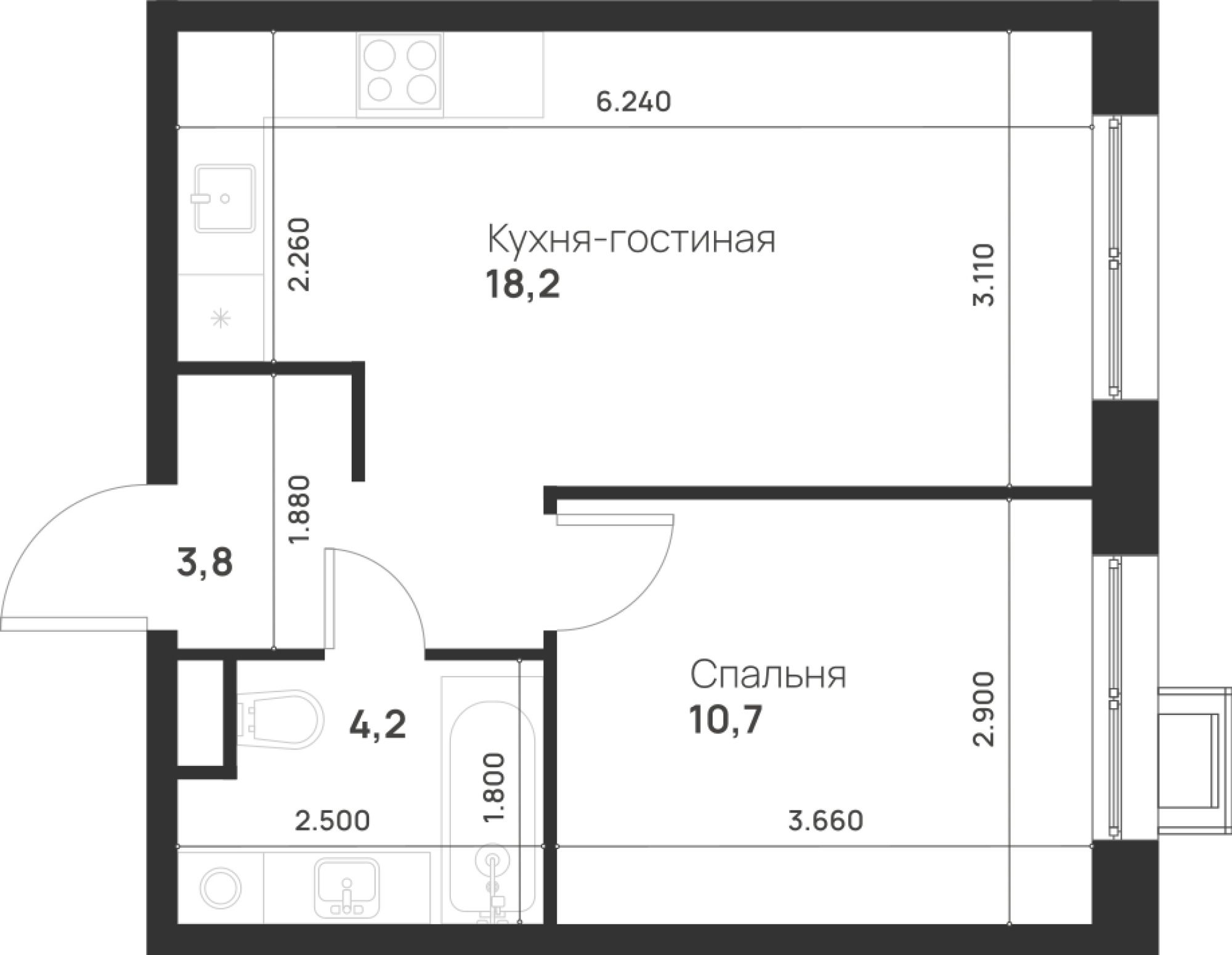 1-комнатная 36 м2 в ЖК Форевиль корпус null этаж 13