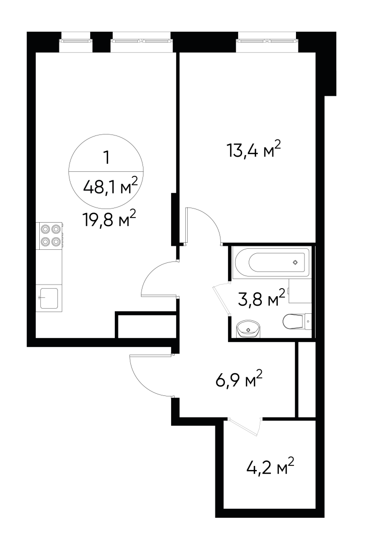 1-комнатная 48 м2 в ЖК Первый Московский корпус null этаж 18