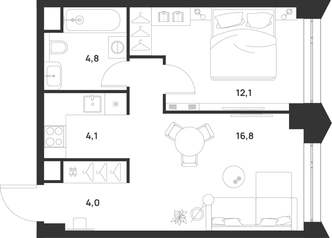 1-комнатная 41 м2 в ЖК Voice Towers корпус null этаж 24