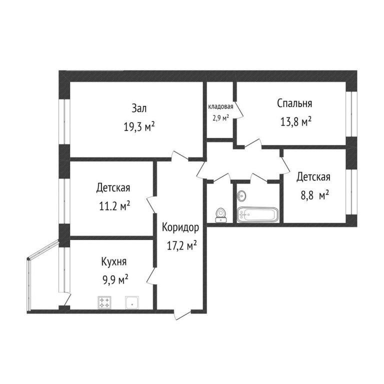 4-комнатная 86.8 м2 в ЖК undefined корпус null этаж 5