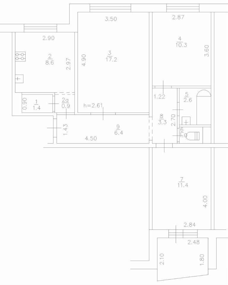 3-комнатная 68 м2 в ЖК undefined корпус null этаж 6