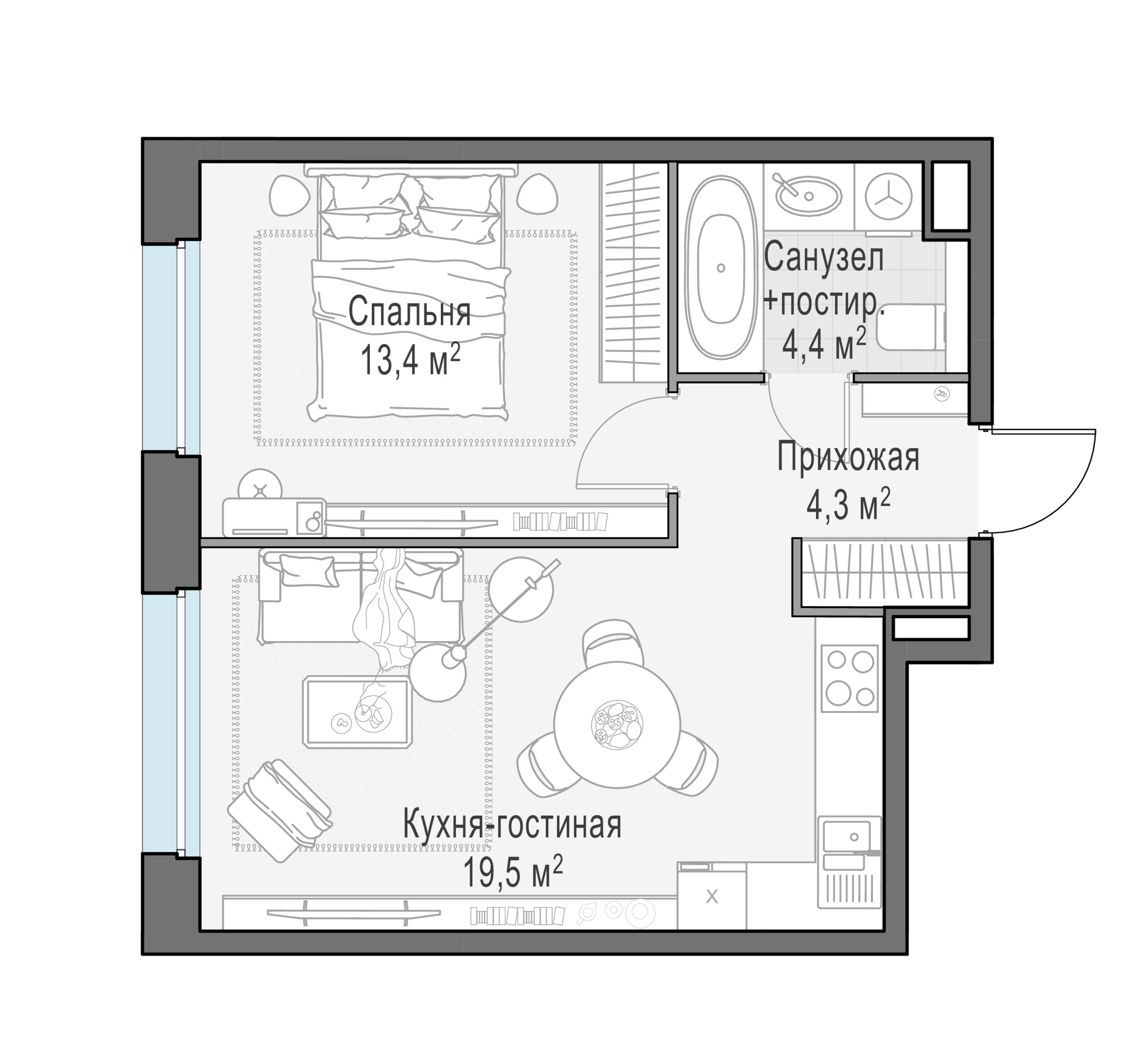 2-комнатная 43 м2 в ЖК Жилые кварталы «Белый Град» корпус null этаж 8